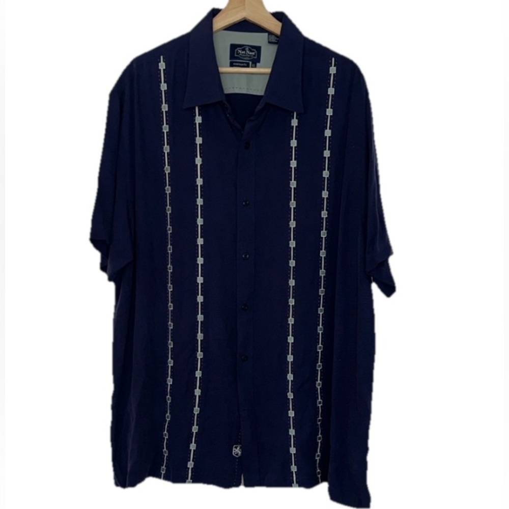 Nat Nast Blue 100% Silk Casual Button Down Sz. XL